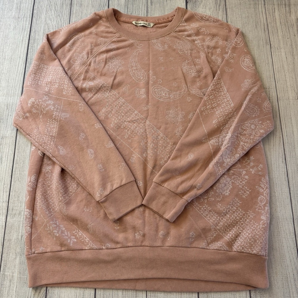 Abercrombie & Fitch Paisley Floral Crewneck Sweatshirt Pink Women's XL Pullover